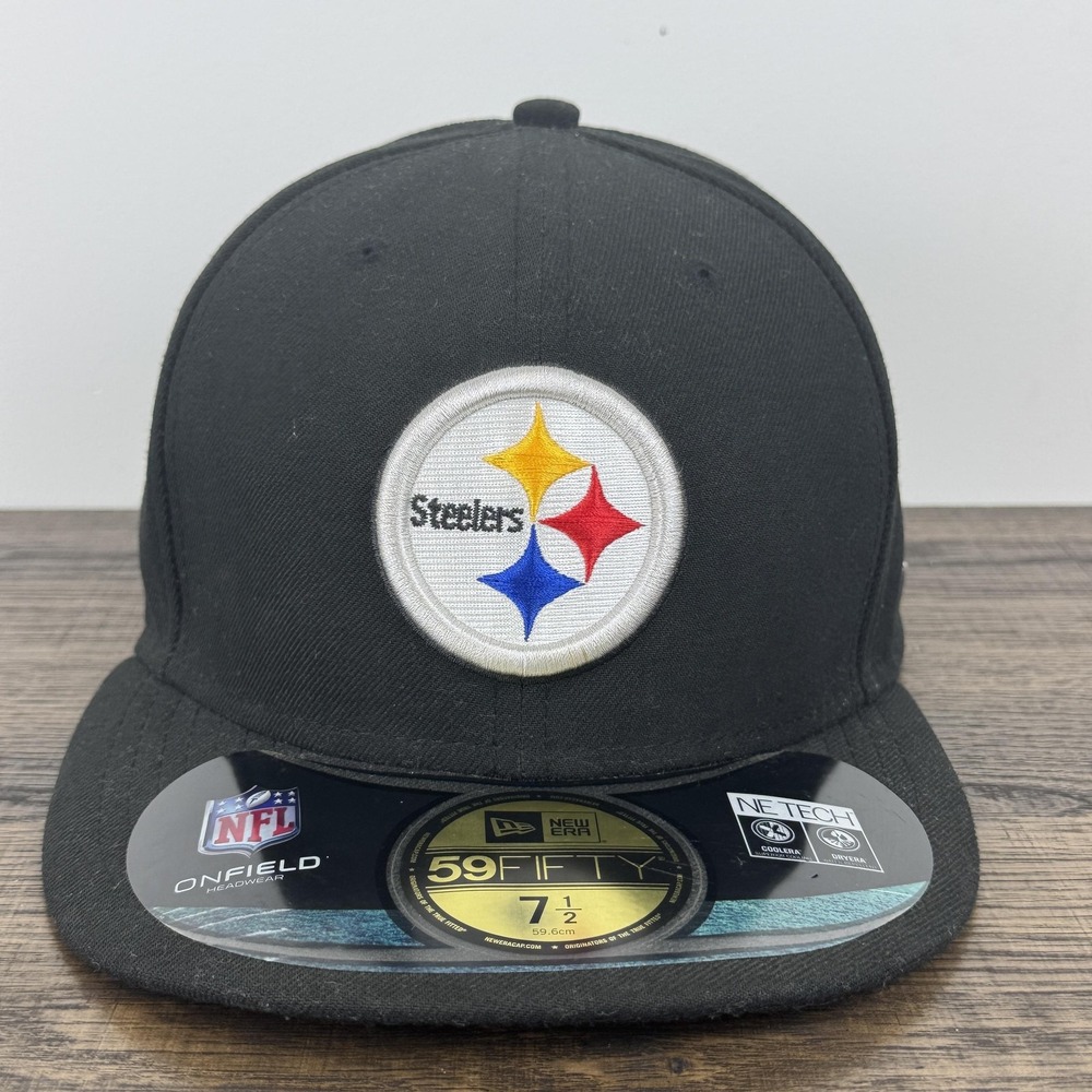 Pittsburgh Steelers Hat Cap Fitted Mens 7 1/2 Black NFL Football 59FIFTY New Era